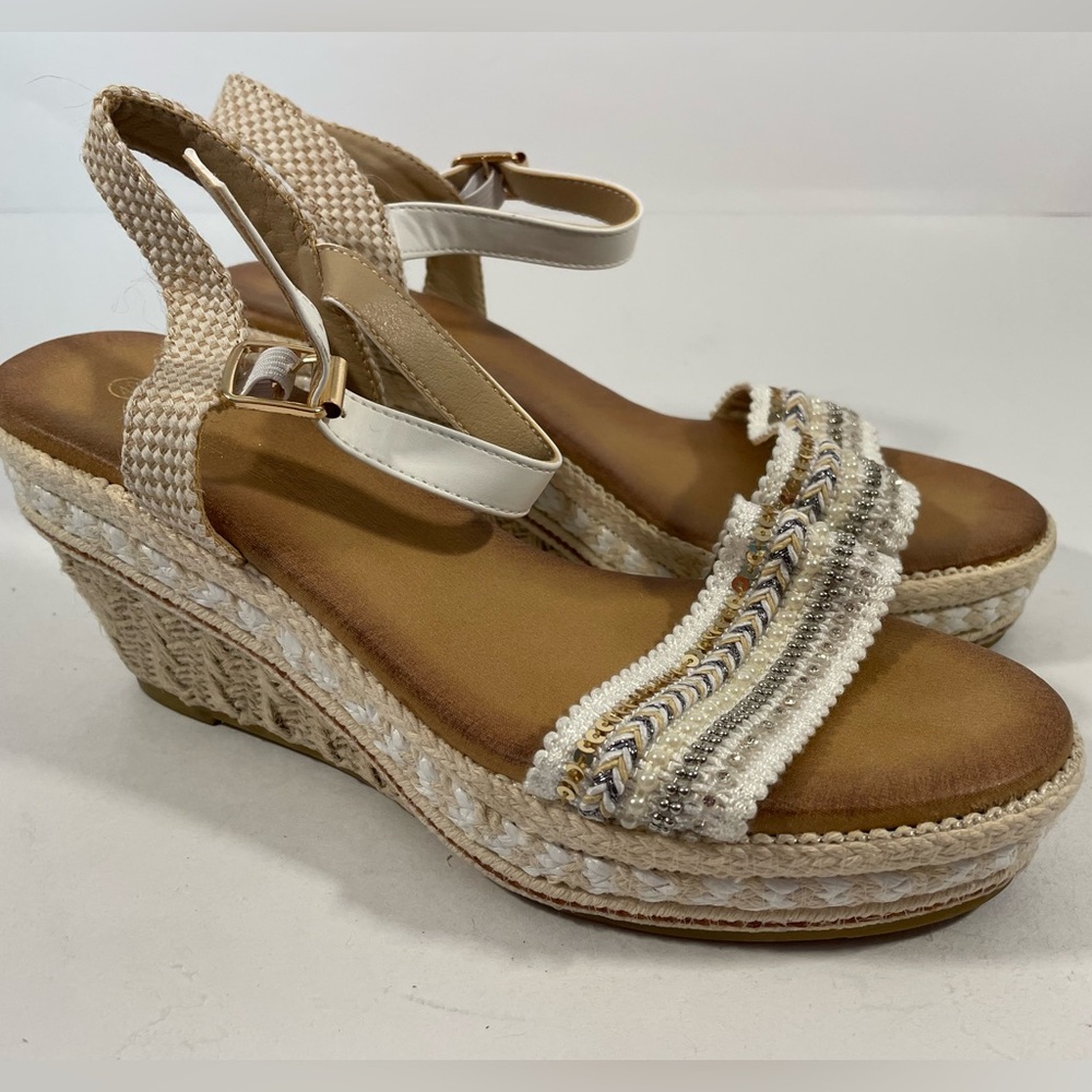Shibever Women’s 8.5 Espadrille Mules Summer Beach  Wedge Heels Ankle Strap